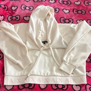 Cream Armani Hooded Sweatshirt with Logo Detail